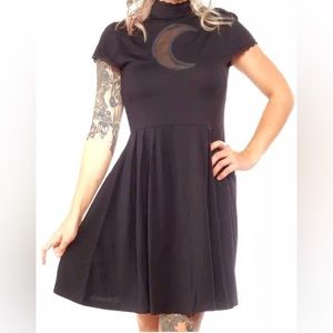 KILLSTAR Crescent Moon Mesh Cutout Fit & Flare Skater Dress